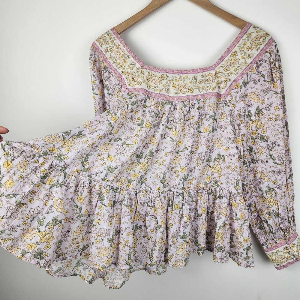 American Eagle AEO Cotton Top Floral Peasant Blouse Boho Balloon Long Sleeve S - Picture 9 of 16